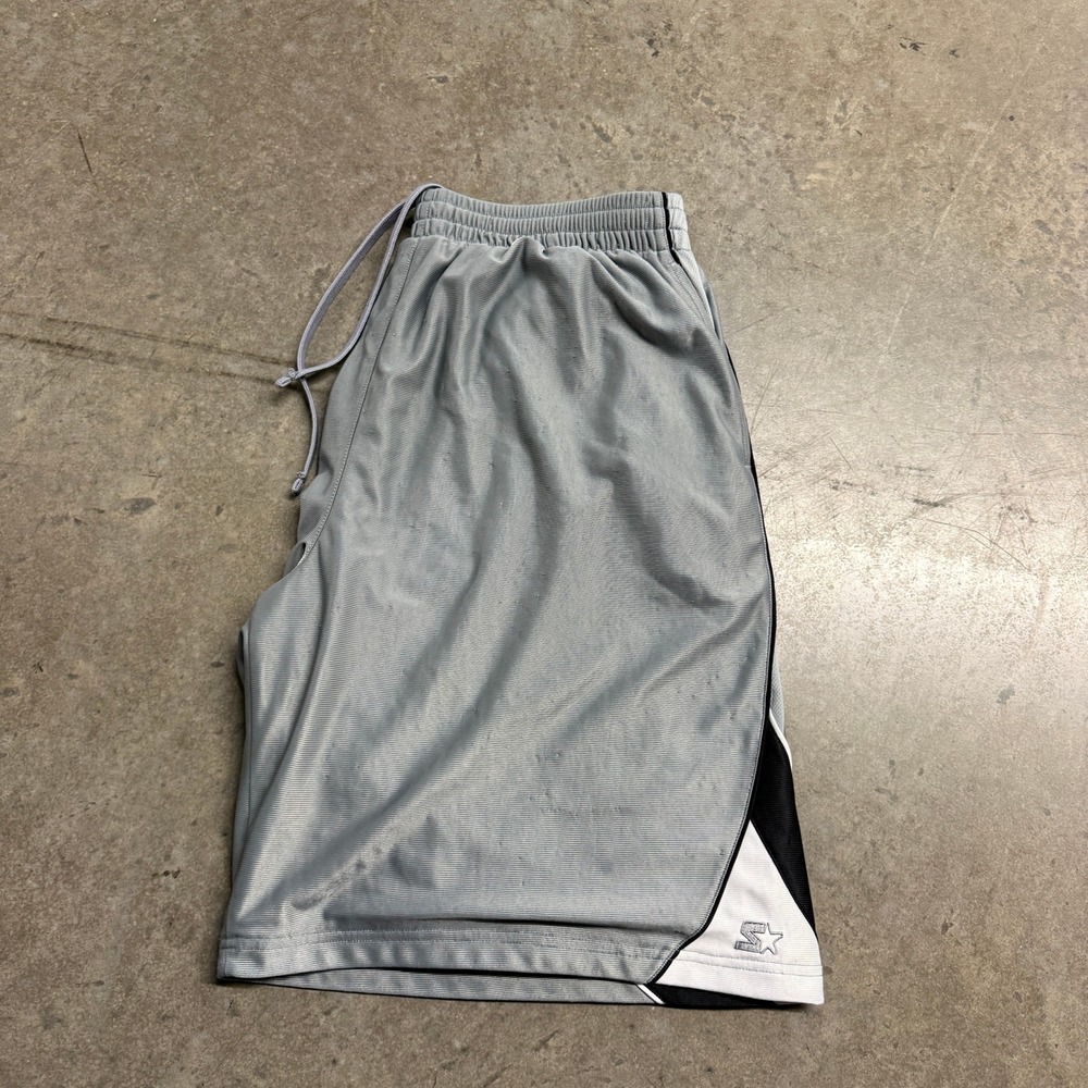 Starter Mens Gray Basketball Shorts Athletic Mesh Drawstring Side Stripe L